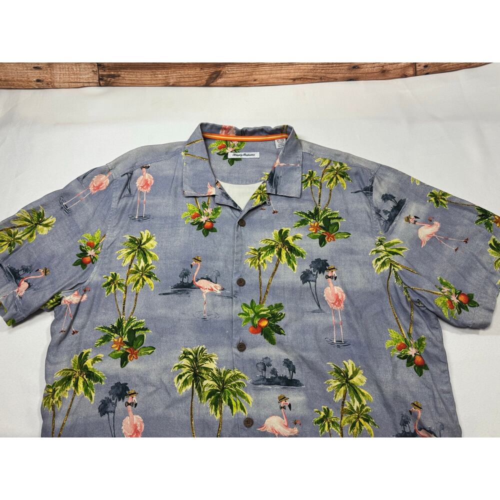 Tommy Bahama Men’s "Greetings From Florida" Flamingo Silk Hawaiian Shirt Size XL - Picture 13 of 14
